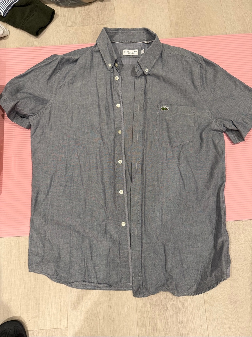 Lacoste Men’s Short Sleeve Shirt Jacket in Chambray Blue Size L